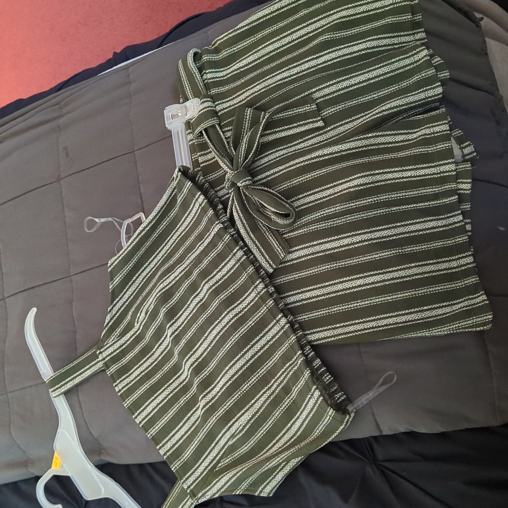 Two-piece striped green set